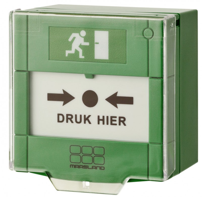 noodschakelaar groen dubbelpolig met afdekraam